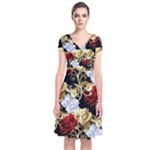 Roses Seamless Pattern Floral Short Sleeve Front Wrap Dress