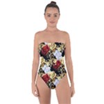 Roses Seamless Pattern Floral Tie Back One Piece Swimsuit