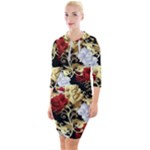 Roses Seamless Pattern Floral Quarter Sleeve Hood Bodycon Dress