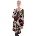 Roses Seamless Pattern Floral Hooded Pocket Cardigan