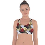 Roses Seamless Pattern Floral Cross String Back Sports Bra