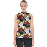 Roses Seamless Pattern Floral Mock Neck Shell Top