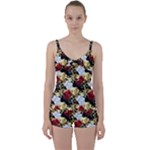 Roses Seamless Pattern Floral Tie Front Two Piece Tankini