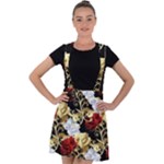 Roses Seamless Pattern Floral Velvet Suspender Skater Skirt