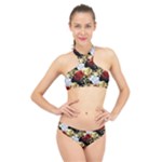 Roses Seamless Pattern Floral High Neck Bikini Set