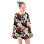 Roses Seamless Pattern Floral Kids  Long Sleeve Dress