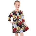 Roses Seamless Pattern Floral Kids  Quarter Sleeve Shirt Dress