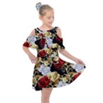 Roses Seamless Pattern Floral Kids  Shoulder Cutout Chiffon Dress