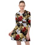 Roses Seamless Pattern Floral Mini Skater Shirt Dress