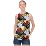 Roses Seamless Pattern Floral High Neck Satin Top