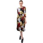 Roses Seamless Pattern Floral Ruffle End Midi Chiffon Dress