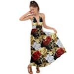 Roses Seamless Pattern Floral Backless Maxi Beach Dress