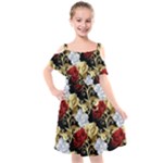 Roses Seamless Pattern Floral Kids  Cut Out Shoulders Chiffon Dress