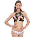 Roses Seamless Pattern Floral Cross Front Halter Bikini Top