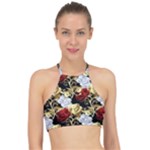 Roses Seamless Pattern Floral Halter Bikini Top