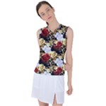 Roses Seamless Pattern Floral Women s Sleeveless Sports Top