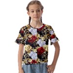 Roses Seamless Pattern Floral Kids  Cuff Sleeve Scrunch Bottom T-Shirt