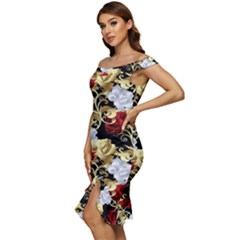 Off Shoulder Ruffle Split Hem Bodycon Dress 