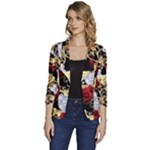 Roses Seamless Pattern Floral Women s One-Button 3/4 Sleeve Short Jacket