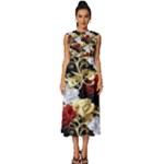 Roses Seamless Pattern Floral Sleeveless Round Neck Midi Dress