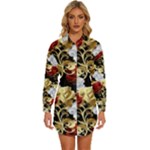 Roses Seamless Pattern Floral Womens Long Sleeve Shirt Dress