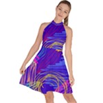 Seamless Vintage Pattern Retro 80s Or 90s Style Abstract Sleeveless Halter Neck A-Line Dress