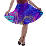 Seamless Vintage Pattern Retro 80s Or 90s Style Abstract A-line Skater Skirt