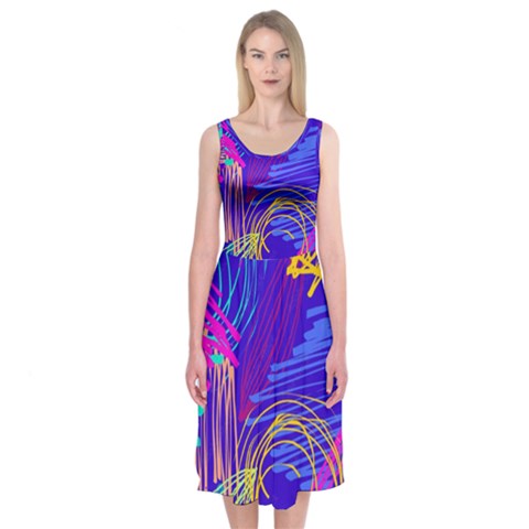 Seamless Vintage Pattern Retro 80s Or 90s Style Abstract Midi Sleeveless Dress from ArtsNow.com