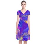 Seamless Vintage Pattern Retro 80s Or 90s Style Abstract Short Sleeve Front Wrap Dress