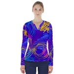 Seamless Vintage Pattern Retro 80s Or 90s Style Abstract V-Neck Long Sleeve Top