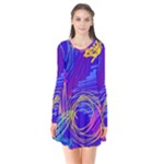 Seamless Vintage Pattern Retro 80s Or 90s Style Abstract Long Sleeve V-neck Flare Dress