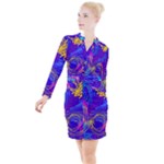 Seamless Vintage Pattern Retro 80s Or 90s Style Abstract Button Long Sleeve Dress