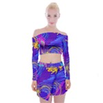 Seamless Vintage Pattern Retro 80s Or 90s Style Abstract Off Shoulder Top with Mini Skirt Set