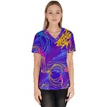 Seamless Vintage Pattern Retro 80s Or 90s Style Abstract Women s V-Neck Scrub Top