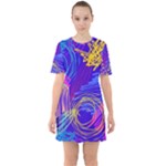 Seamless Vintage Pattern Retro 80s Or 90s Style Abstract Sixties Short Sleeve Mini Dress