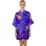 Seamless Vintage Pattern Retro 80s Or 90s Style Abstract Half Sleeve Satin Kimono 