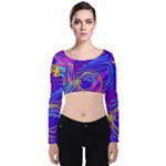 Seamless Vintage Pattern Retro 80s Or 90s Style Abstract Velvet Long Sleeve Crop Top