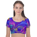 Seamless Vintage Pattern Retro 80s Or 90s Style Abstract Velvet Short Sleeve Crop Top 