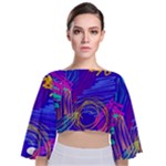 Seamless Vintage Pattern Retro 80s Or 90s Style Abstract Tie Back Butterfly Sleeve Chiffon Top