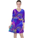 Seamless Vintage Pattern Retro 80s Or 90s Style Abstract Quarter Sleeve Ruffle Waist Dress