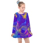 Seamless Vintage Pattern Retro 80s Or 90s Style Abstract Kids  Long Sleeve Dress