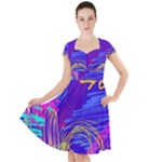 Seamless Vintage Pattern Retro 80s Or 90s Style Abstract Cap Sleeve Midi Dress With Pockets