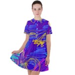 Seamless Vintage Pattern Retro 80s Or 90s Style Abstract Short Sleeve Shoulder Cut Out Dress 