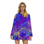 Seamless Vintage Pattern Retro 80s Or 90s Style Abstract Round Neck Long Sleeve Bohemian Style Chiffon Mini Dress