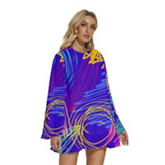 Round Neck Long Sleeve Bohemian Style Chiffon Mini Dress 