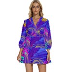 Seamless Vintage Pattern Retro 80s Or 90s Style Abstract V-Neck Placket Mini Dress