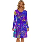 Seamless Vintage Pattern Retro 80s Or 90s Style Abstract Long Sleeve Dress With Pocket