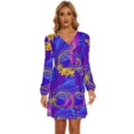 Seamless Vintage Pattern Retro 80s Or 90s Style Abstract Long Sleeve Waist Tie Ruffle Velvet Dress