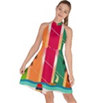 Digital Graphic Clip Art Beach Sleeveless Halter Neck A-Line Dress