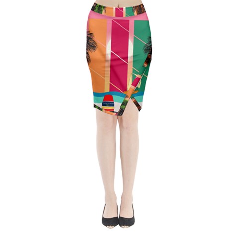 Digital Graphic Clip Art Beach Midi Wrap Pencil Skirt from ArtsNow.com